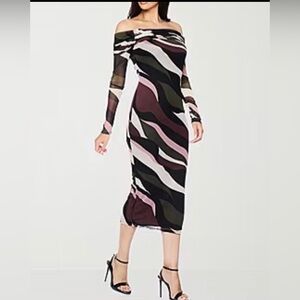 Premier Amour Women's Off-the/Shoulder Dress Black Multi Color Size 14 NWT NEW